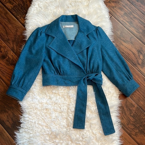 Susana Monaco 100% Lambswool Cropped Blue Jacket - Picture 1 of 10